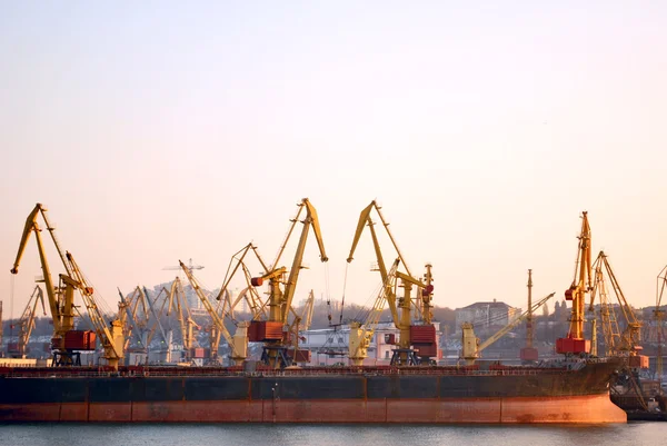 Kikötői Daruk Betöltött Rakomány Hajón — Stock Fotó