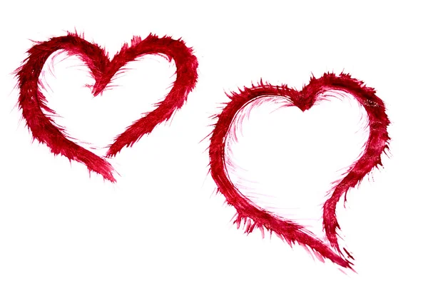 Bir Çocuk Tarafından Boyanmış Iki Kırmızı Kalp — Stok fotoğraf