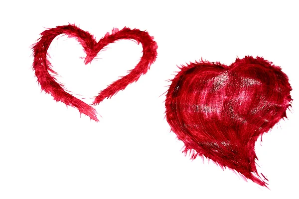 Dvě Červené Srdce Namaloval Dítě — Stock fotografie