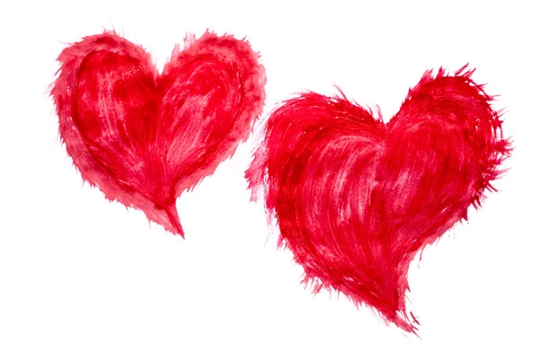 Dwa czerwone serca malowane. — Zdjęcie stockowe