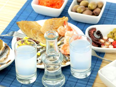 Seafood and ouzo clipart