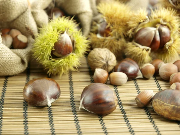 Kaštany a vlašské ořechy — Stock fotografie