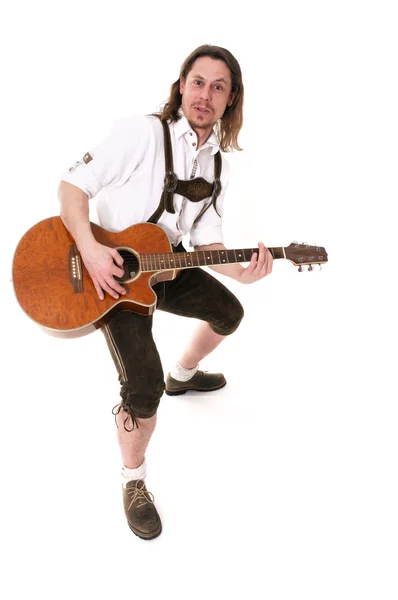 Young Bavarian Muscian Traditional Costume Playing Guitar — Stock Photo, Image