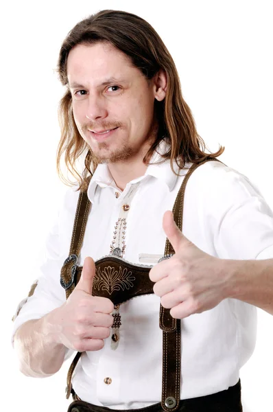 Successful Young Bavarian Man Traditional Costume Oktoberfest — Stock Photo, Image