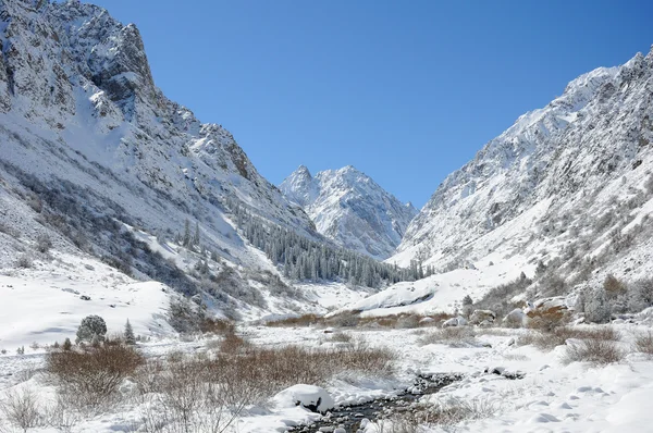 Winter in den Bergen mit blauem Himmel und Wolken — Stockfoto