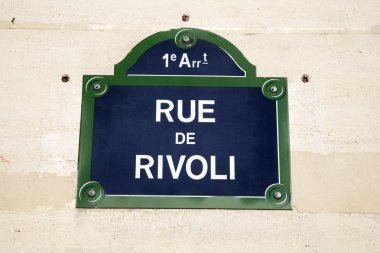 Rivoli Street Sign on Wall in Paris, France clipart