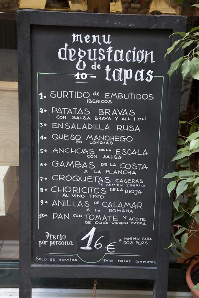 Španělské tapas menu — Stock fotografie