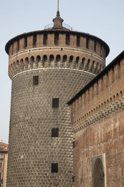Fachada Del Castillo Sfozesco Milán Italia — Foto de Stock