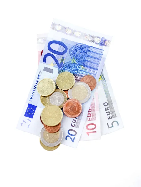 Billetes y monedas en euros —  Fotos de Stock