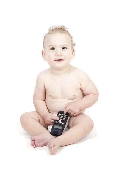 전화를 사용 하는 아기 — 스톡 사진
