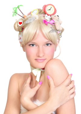 Beautiful blonde with a delightful hairstyle clipart