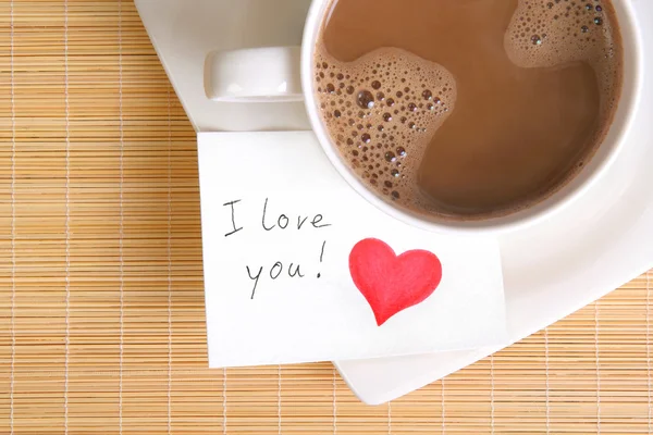 Una nota de amor con una taza de café —  Fotos de Stock