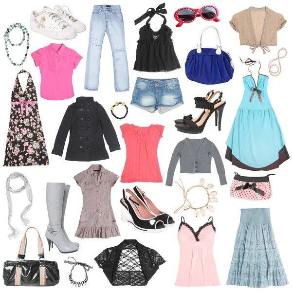 Different female clothes, shoes and accessories. 2 — Stock Photo