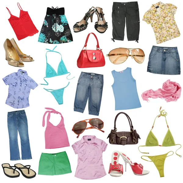 Verschillende vrouwelijke kleding, schoenen en accessoires. #1 — Stockfoto