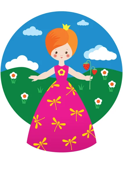 Μικρή πριγκίπισσα με φράουλα — Διανυσματικό Αρχείο