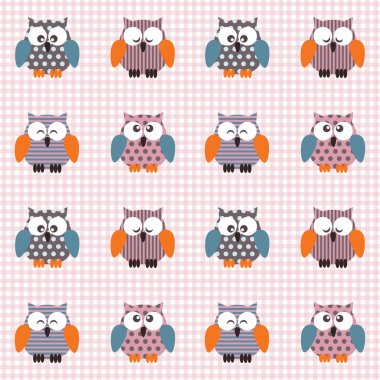 Checked pattern with cute owls clipart