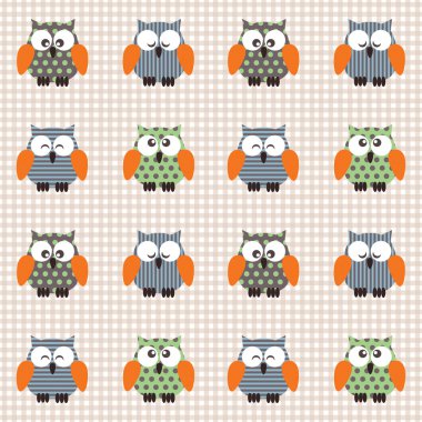 Checked pattern with cute owls. clipart