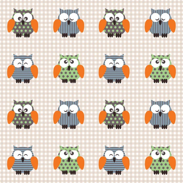 Checked pattern with cute owls. — Stock Vector