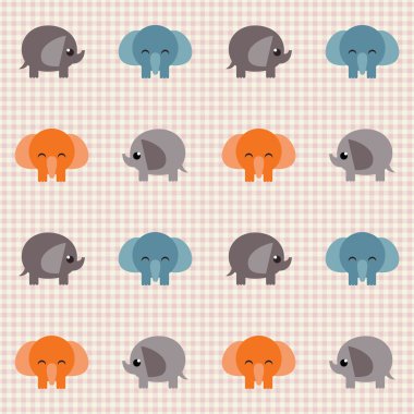 Checked pattern with cute elephants clipart