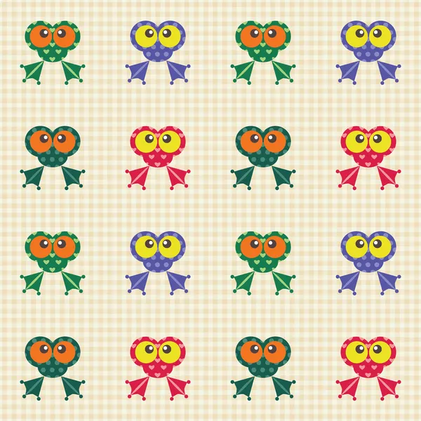 Checked pattern with funny frogs — Stock Vector