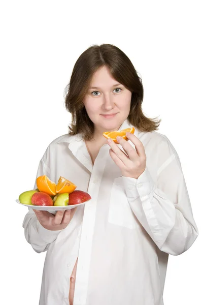 健康食品と魅力的な女性のポートレート — ストック写真