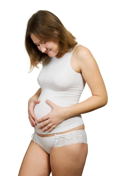 Ευτυχής Εγκύου Πάνω Από Λευκό — Φωτογραφία Αρχείου