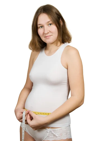 Portrét Těhotné Ženy Nad Bílá — Stock fotografie