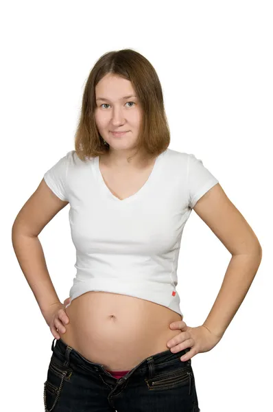 Portret Van Zwangere Vrouw Wit — Stockfoto