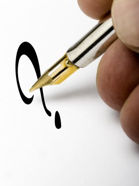 Pen writing a question mark clipart