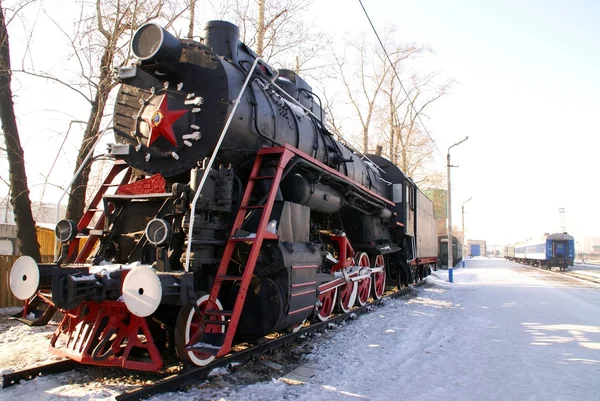 증기 기관차입니다. 러시아. 겨울. — 스톡 사진