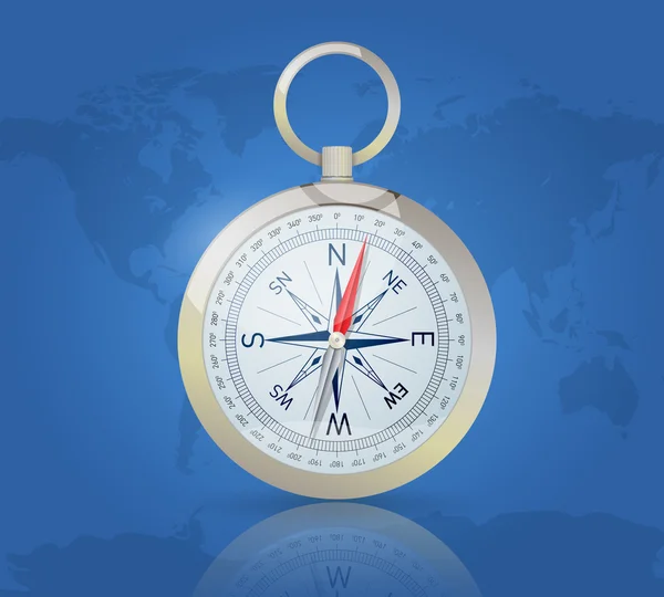 Kompass auf der Weltkarte — Stockvektor