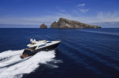 Italy, Sicily, Panaresa Island, luxury yacht, aerial view clipart