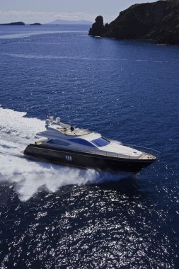 Italy, Sicily, Panaresa Island, luxury yacht, aerial view clipart