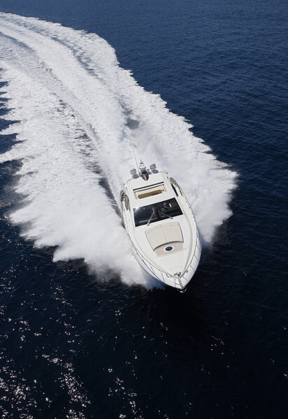 ITALY, Panarea Island, aerial view of luxury yacht