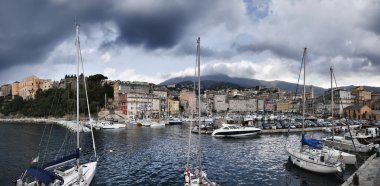 France, Corsica, Bastia, panoramic view of the port and the town clipart