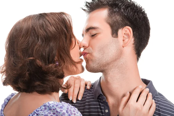 Young couple in love, close up, studio shot — Stock Photo, Image