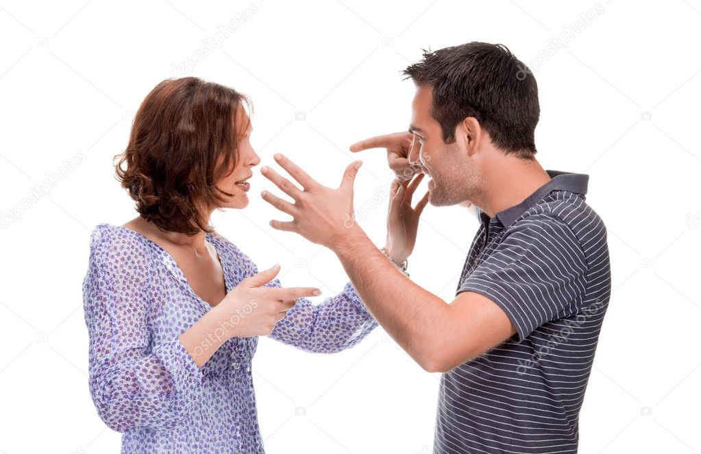 Angry couple yelling at each other