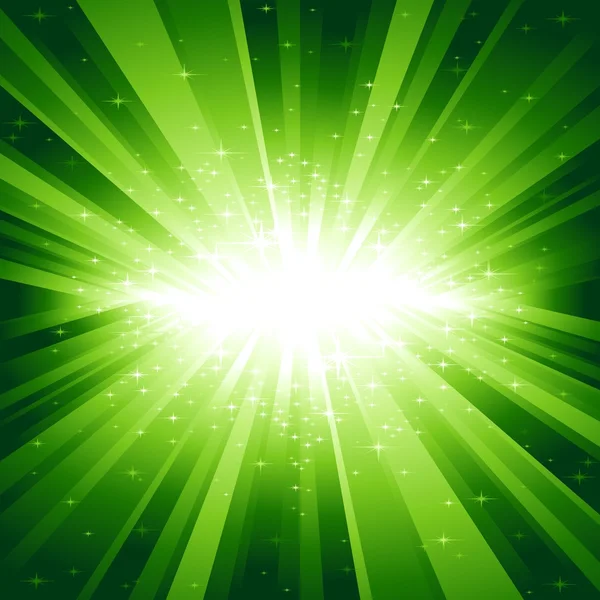 Luz verde estalló con estrellas — Vector de stock