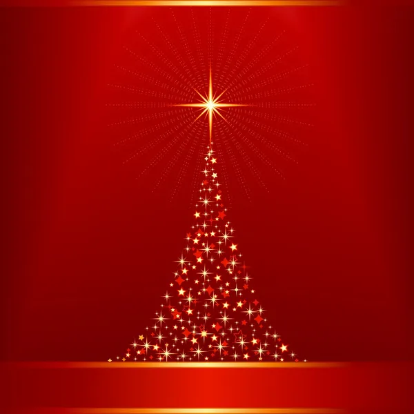 Red golden vector background with Christmas tree and copy-space — Stock Vector