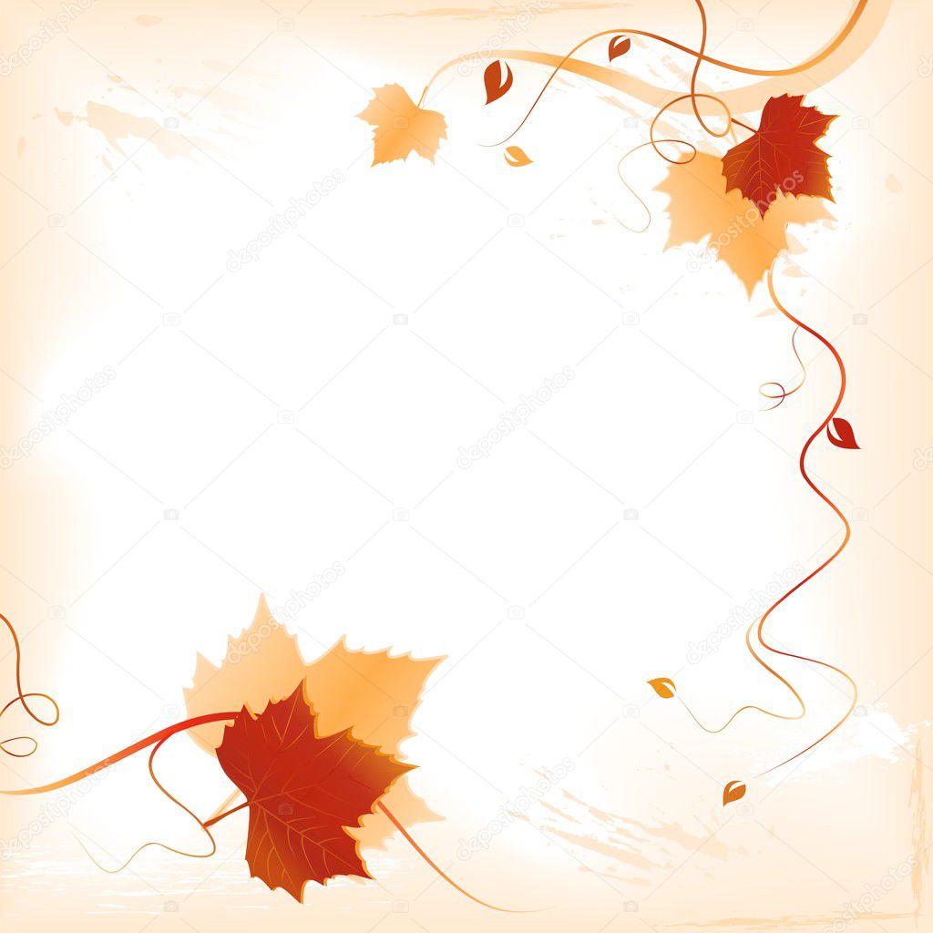 Fall background with red orange foliage and swirls