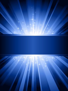 Vertical blue light burst with stars and copy-space clipart