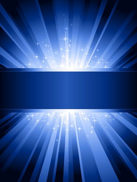 Vertical blue light burst with stars and copy-space