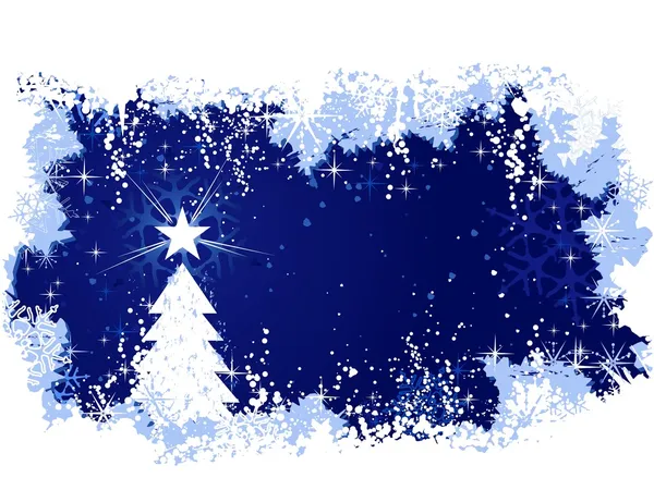 Fundo grunge inverno com árvore de natal e estrela — Vetor de Stock