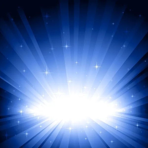 蓝色光爆裂与明星 — 图库矢量图片