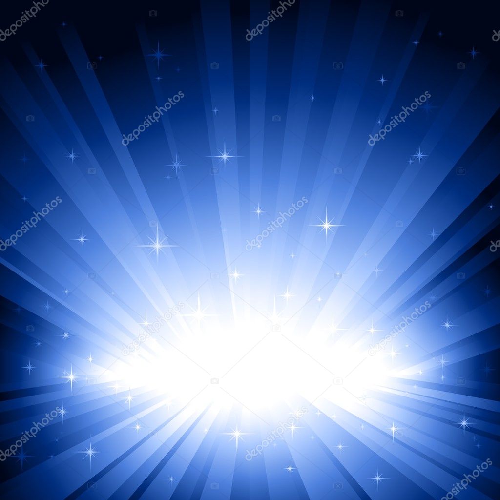 Blue light burst with stars