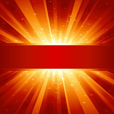 Red golden light burst with stars and copyspace clipart
