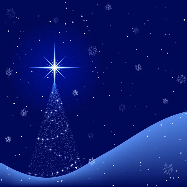 Noite de inverno pacífica com nevasca e árvore de Natal — Vetor de Stock