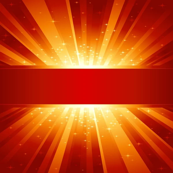 Red golden light burst with stars and copyspace — Stock Vector
