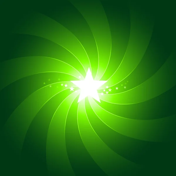 Lebhaftes grünes Licht platzte Hintergrund mit leuchtendem Stern im Zentrum — Stockvektor