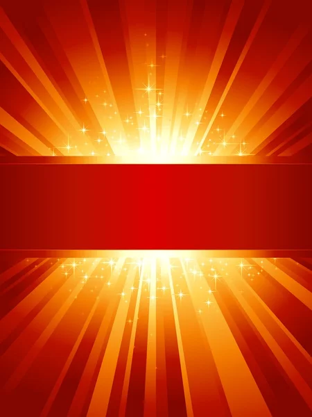 Rojo vertical explosión de luz dorada con copyspace — Vector de stock